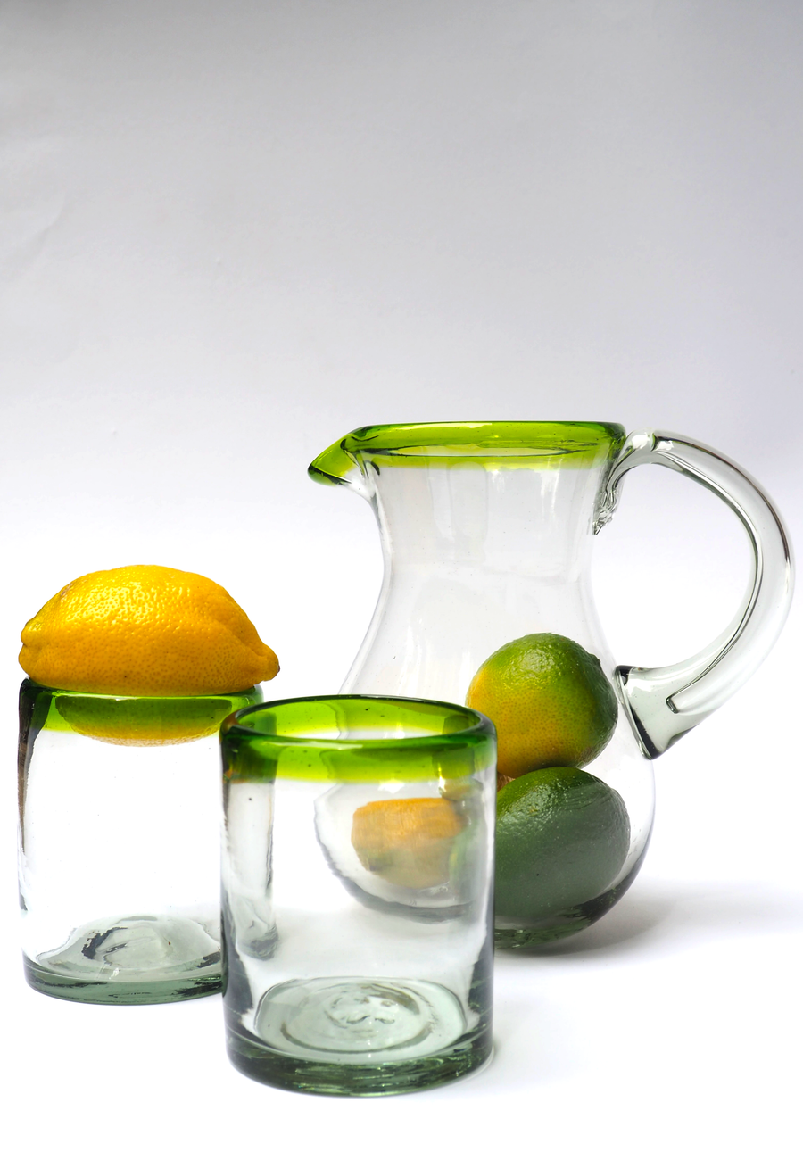 Drinking Glass with colourful Rim // Green