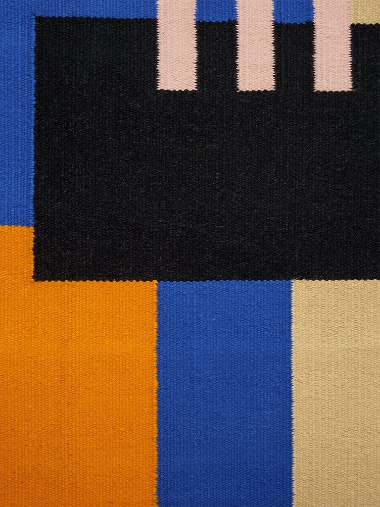 Cotton Carpet with Geometric Pattern // Blue-Orange </br> Small