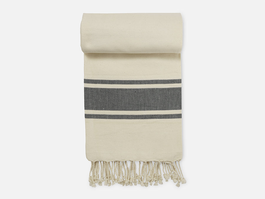Cotton Towel with Fringes // White-Blue