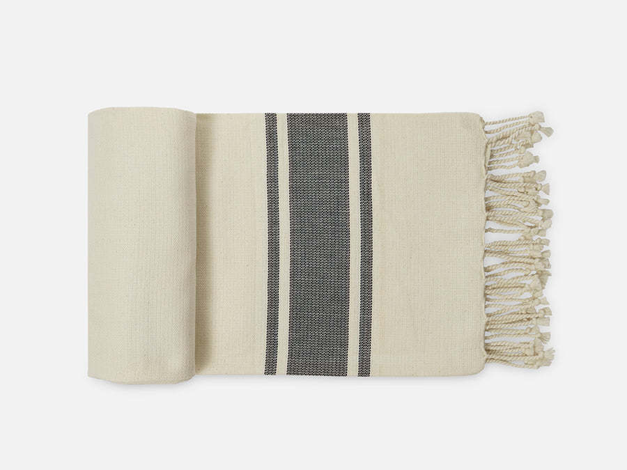 Cotton Towel with Fringes // White-Blue