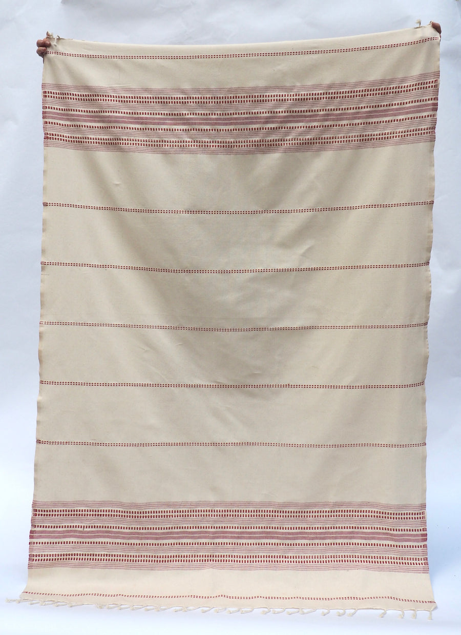 Cotton Towel with Fringes // Beige-Red